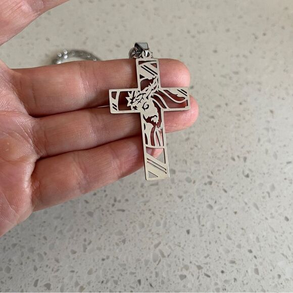 Jesus Cross Necklace For Men Stainless Steel Pendant Necklace - Picture 2 of 8